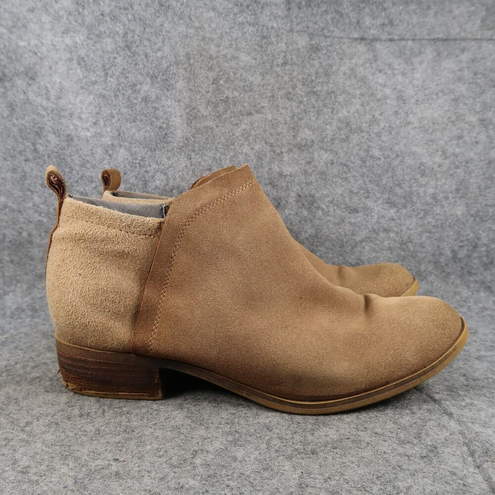 Toms Shoes Womens 9.5 Ankle Boots Leather Booties Casual Zip Block Heel Brown